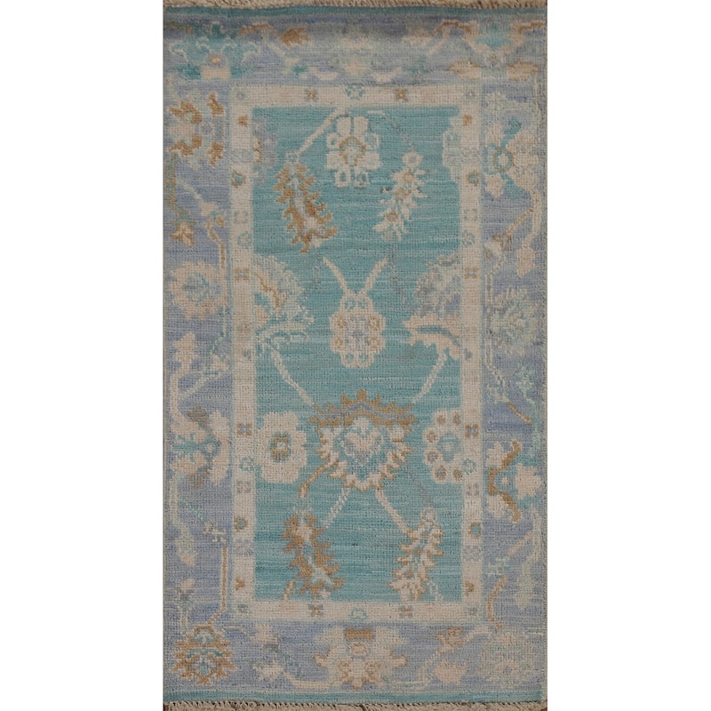 Traditional Oushak Turkish Oriental Rug Wool Hand-knotted Foyer Carpet - 2'0" x 4'0"