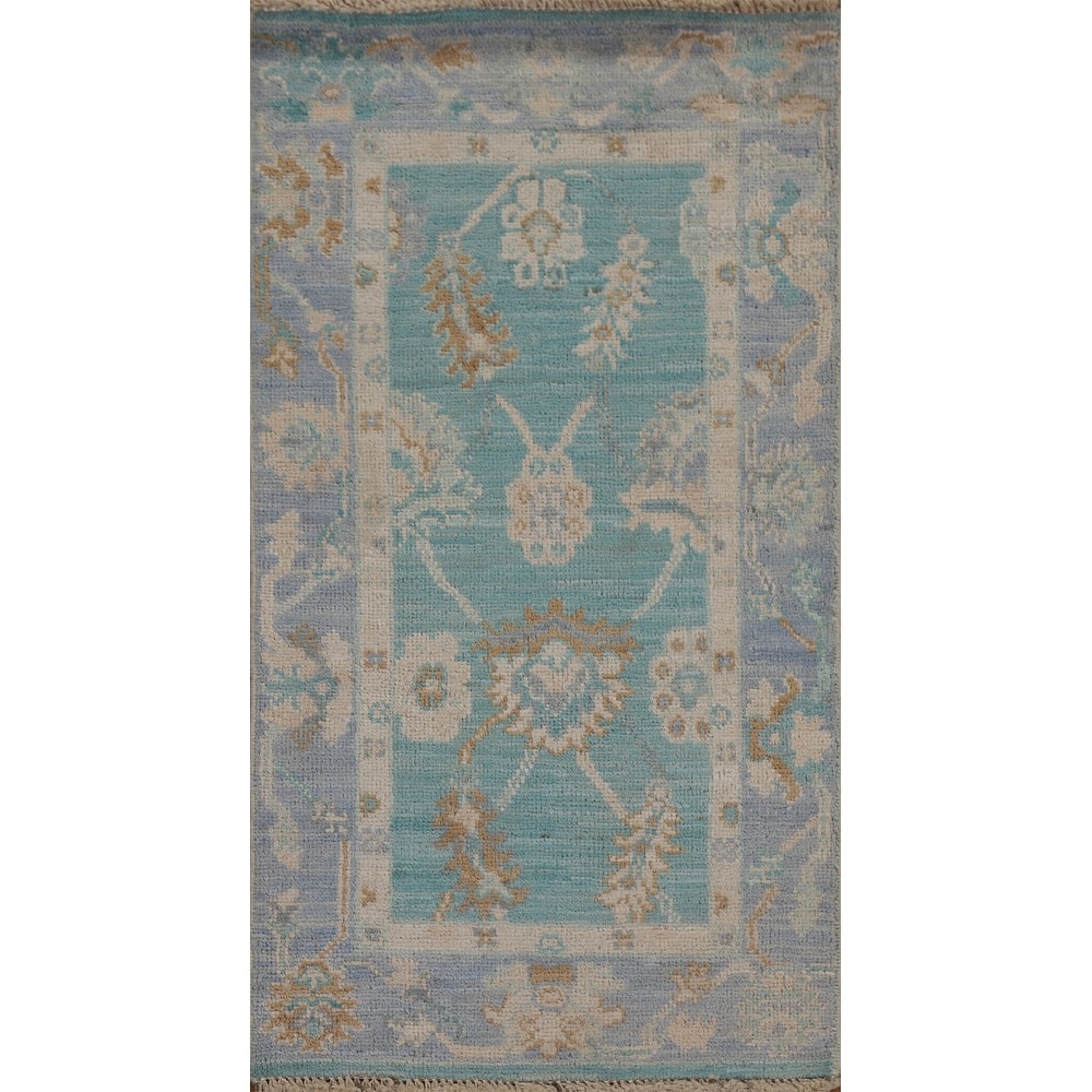 Traditional Oushak Turkish Oriental Rug Wool Hand-knotted Foyer Carpet - 2'0" x 4'0"