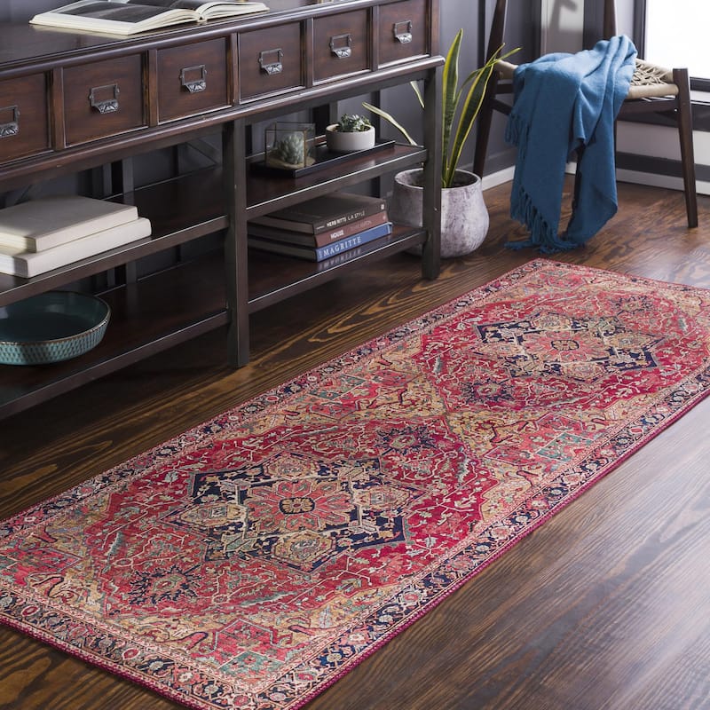 Livabliss Iris Persian Medallion Printed Area Rug - Red/Gold - 2' 7" x 7' 7"