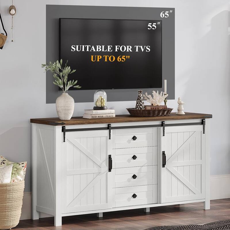 Farmhouse 4 Drawer Dresser for Bedroom, 59" Wood Dressers with Sliding Barn Doors