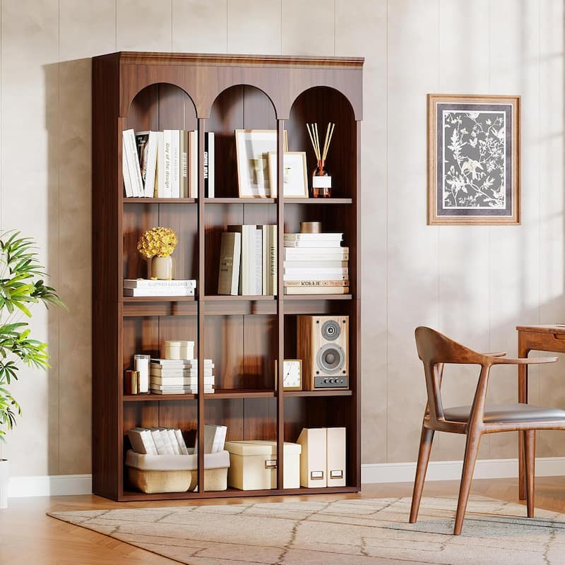 70.9" Tall Arched Bookshelf, 5-Tier Freestanding Wooden Display Bookcase for Office, Reception, Living Room