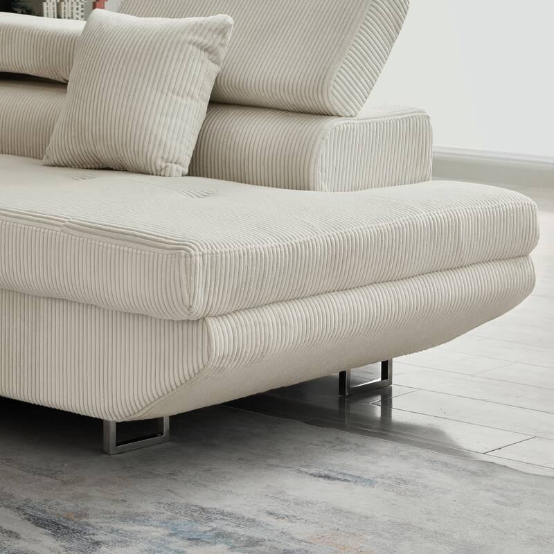 104.3" Pull Out Corduroy Sofa Bed with Storage Chaise