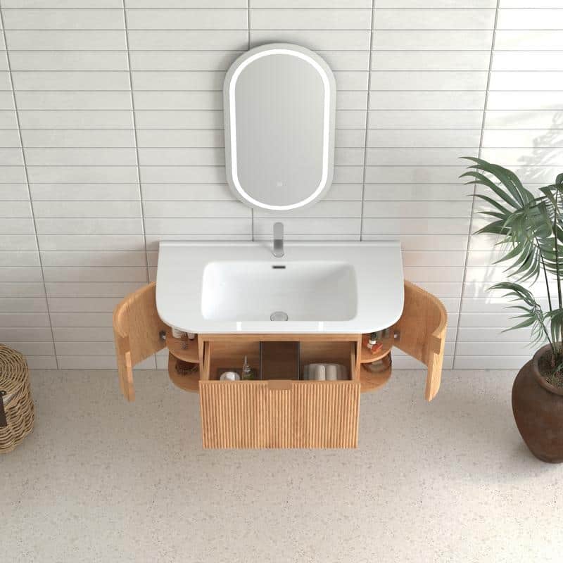 Floating Bathroom Vanity with Ceramic Sink Top Wall Mounted