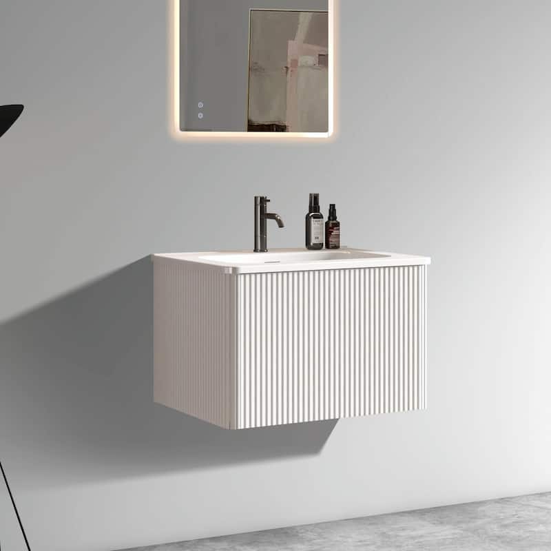 24" Striped Soft White Wall-Mounted Bathroom Vanity