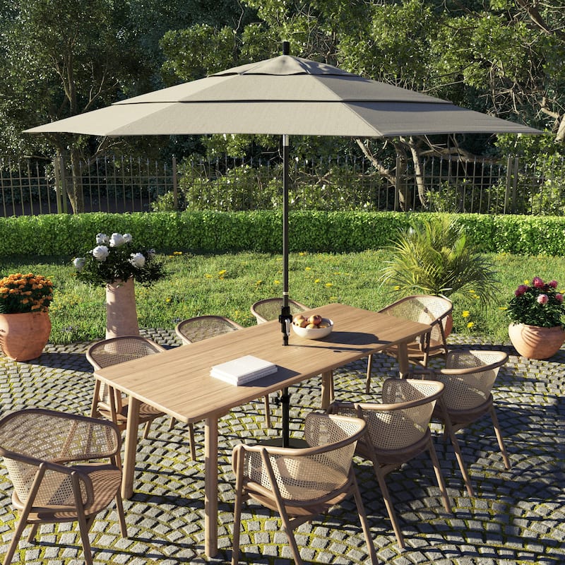California Umbrella 11' Sun Master Patio Umbrella Black Aluminum Pole Fiberglass Ribs Crank Lift Tilt Olefin Royal Blue
