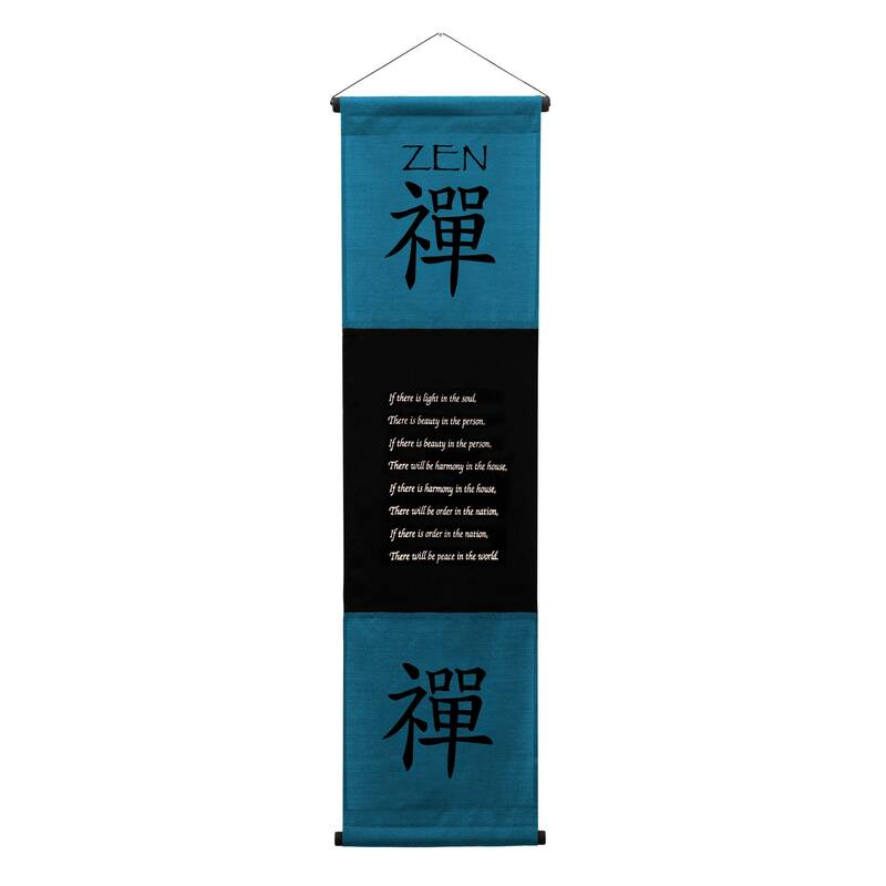 Inspirational Wall Decor "Zen" Banner Large, Inspiring Quote Hanging Scroll, Affirmation Motivational, Thought Saying Tapestry - Blue - 48" x 14"