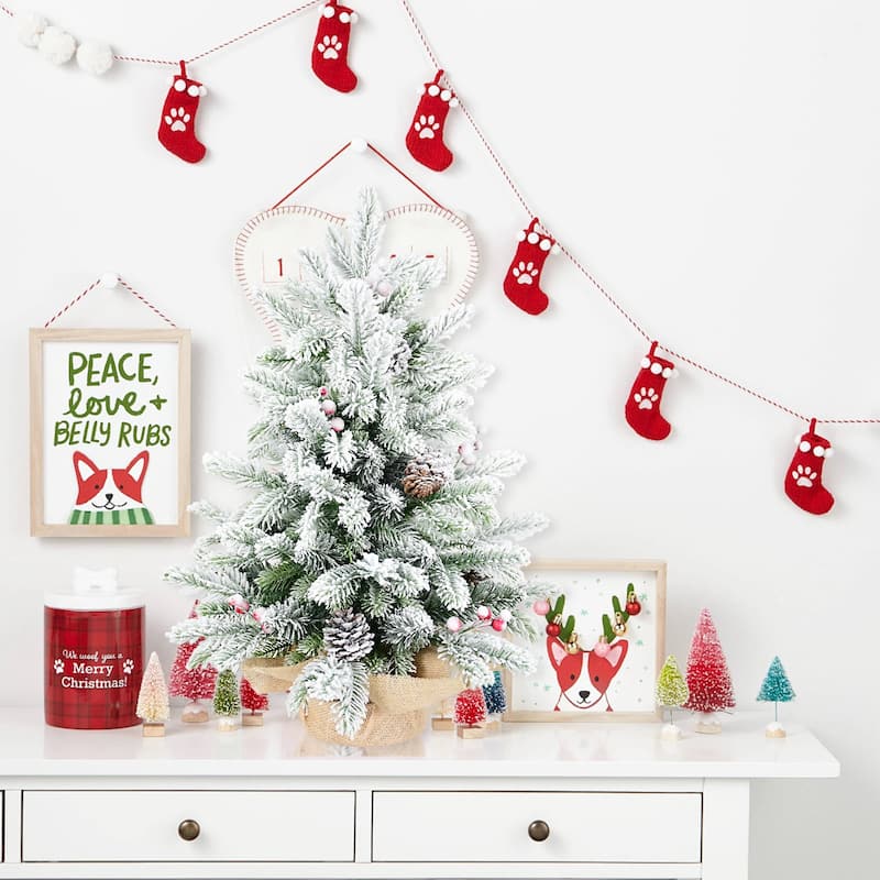 3ft Flocked Tabletop Christmas Tree With 355 Tips,Snowy Pe/Pvc Branches-Small Decorative Tree - 3 Foot