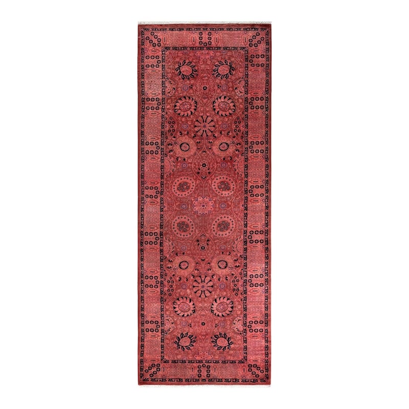 Fine Vibrance, One-of-a-Kind Hand-Knotted Runner Rug - Pink, 3' 3" x 9' 1" - 3' 3" x 9' 1"