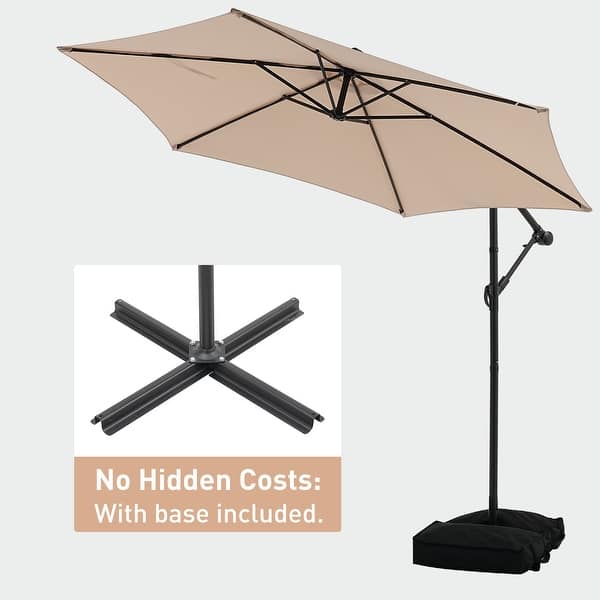 Ainfox 10 ft Cantilever Offset Outdoor Patio Umbrella with Base Stand Rotate and Tilt