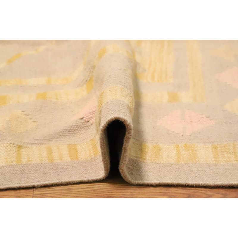 Hand Woven Oriental 100% Wool Carpet Southwestern Tribal Yellow & Gold Kilim Area Rug - 4' 10'' X 3' 4''