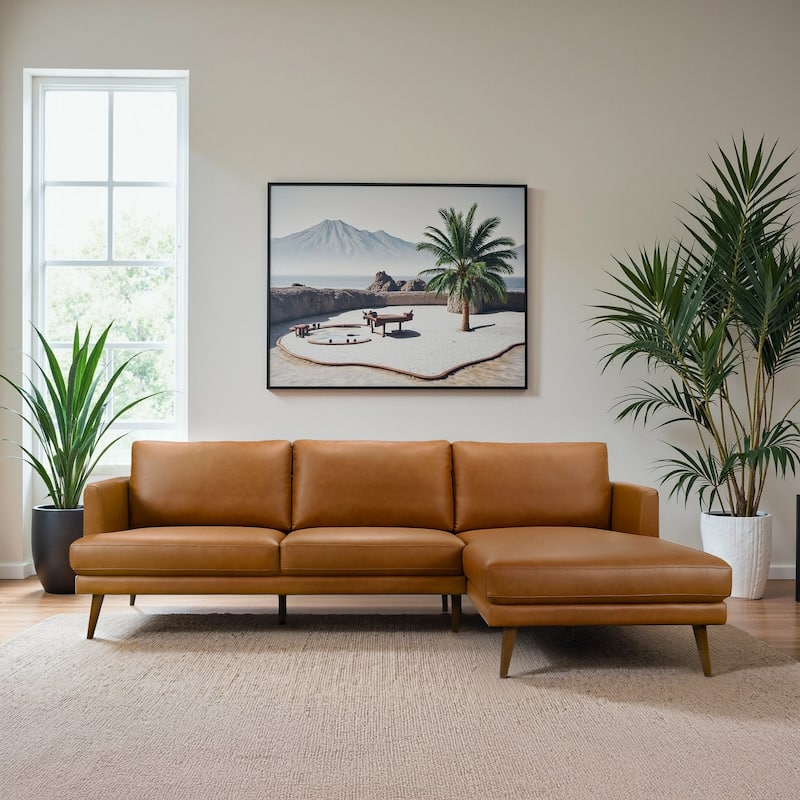 Lucio Modern Living Room Vegan Leather Corner Sectional - Cognac PU Leather