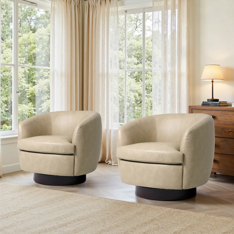 Upholstered Swivel Barrel Chair Set of 2
