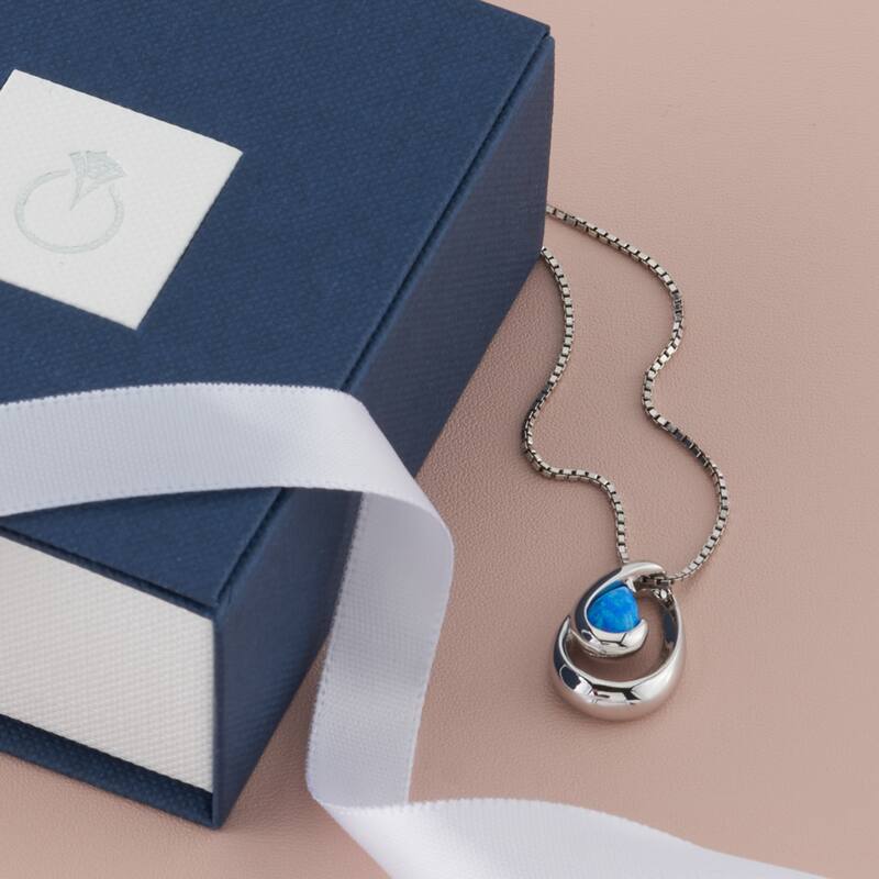 1 ct Created Blue Opal Pendant Necklace in Sterling Silver