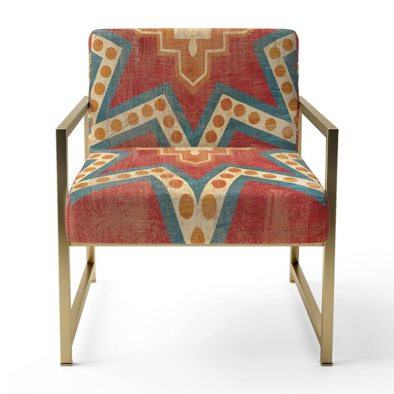Designart "Moroccan Orange Tiles Collage I" Upholstered Bohemian Chic Accent Chair - Arm Chair