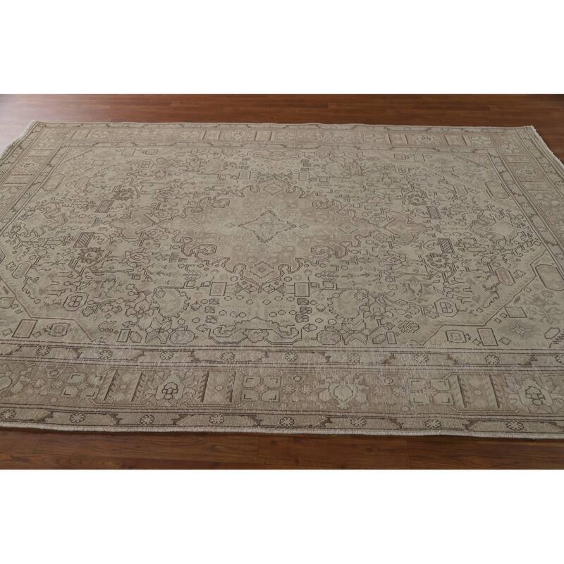 Distressed Tabriz Persian Vintage Area Rug Hand-Knotted Wool Carpet - 6'7"x 9'5"