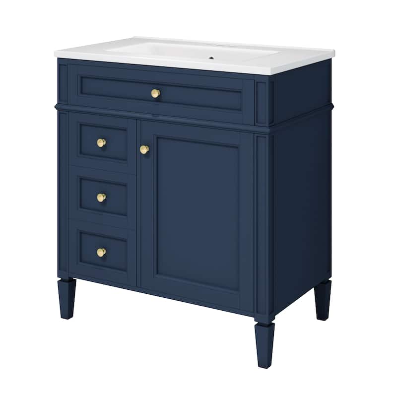 30''Bathroom Vanity With Top Sink, Modern Bathroom Storage Cabinet With 2 Drawers And A Tip-Out Drawer, Single Sink