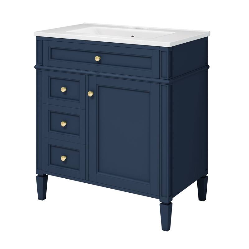 GDFStudio - Halmore Modern Freestanding Bathroom Vanity with Resin Sink, 2 Storage Drawers and a Tip-Out Drawer - 30'W