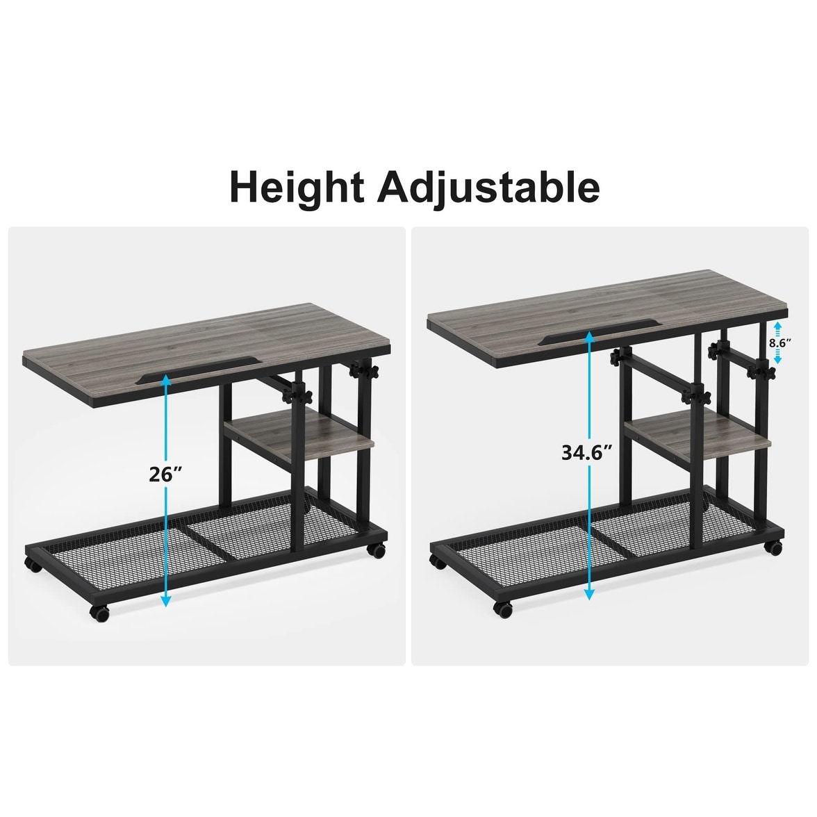 Height Adjustable C Table, Sofa Side Tables, Mobile End Table with Storage  Shelves - Bed Bath & Beyond - 32953476