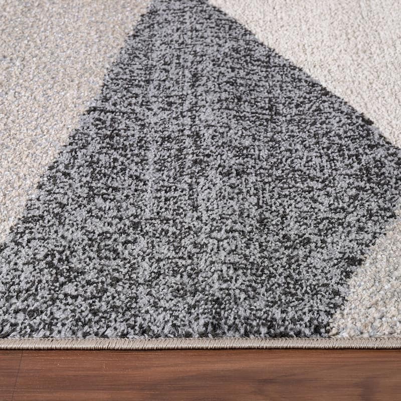 Modern Area Rug with Geometric Design in Beige Grey Cream