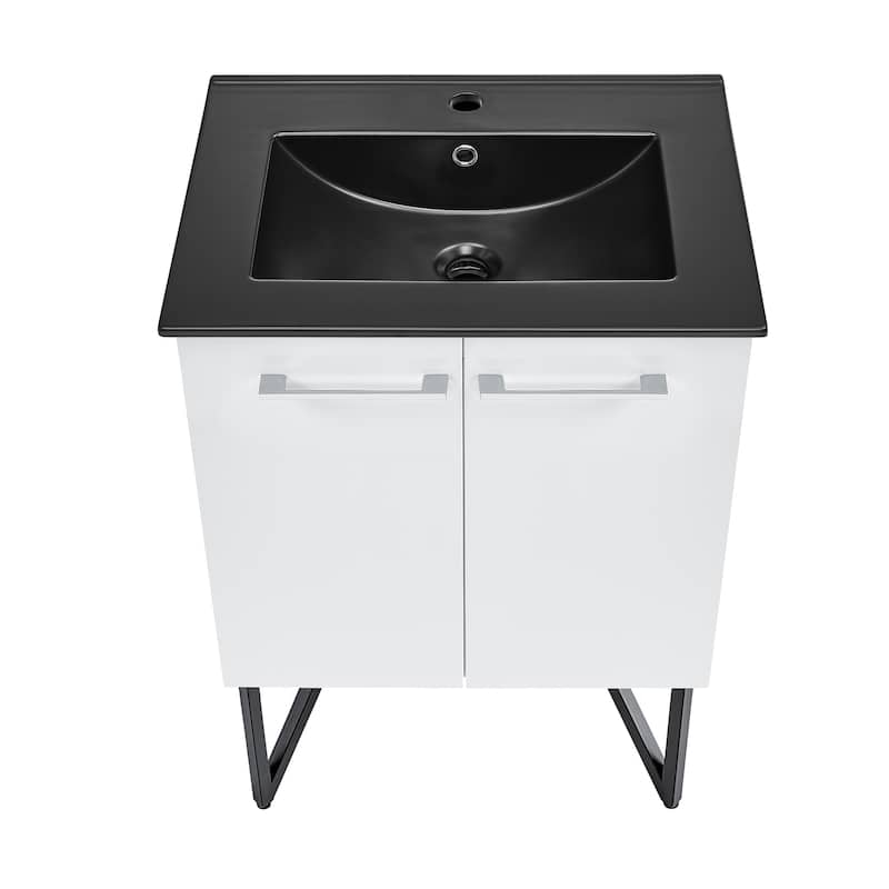 Annecy 24 In. White Bathroom Vanity With Black Ceramic Sink Top