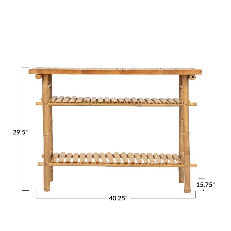 Bamboo Accent Table with 2 Shelves