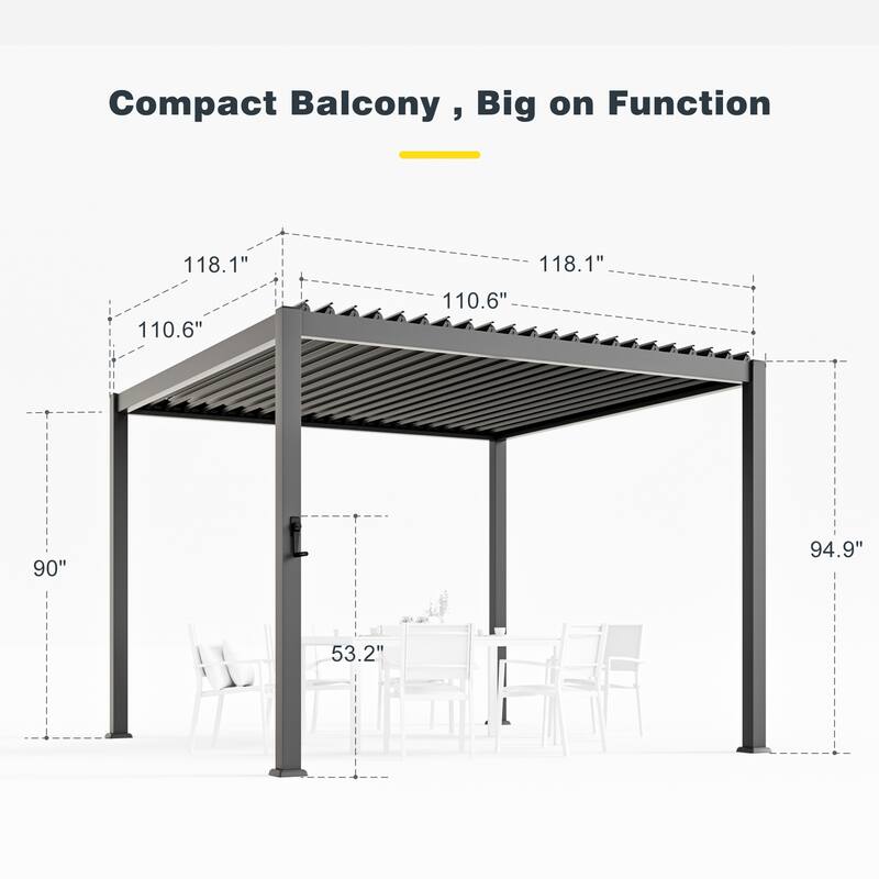 Patio Louvered Pergola with Adjustable Roof, Aluminum Steel Pergola