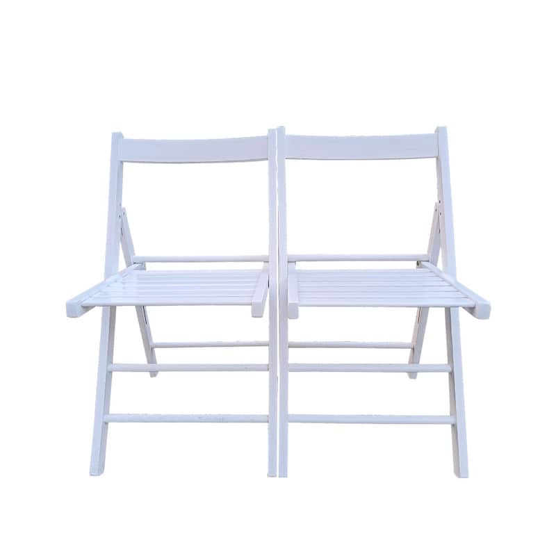 Set of 2 Solid Wood Folding Chairs with Slatted Seat, Open Back, Fully Assembled for Indoor & Outdoor Use