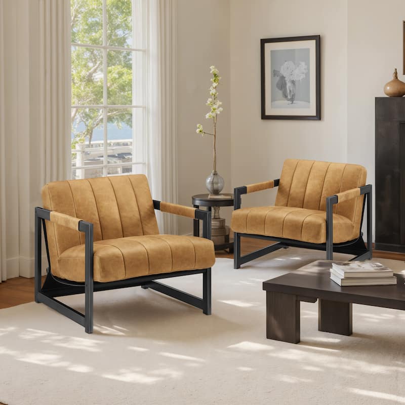 Art Leon Genuine Leather Armchair Accent Lounge Chair (Set of 2)