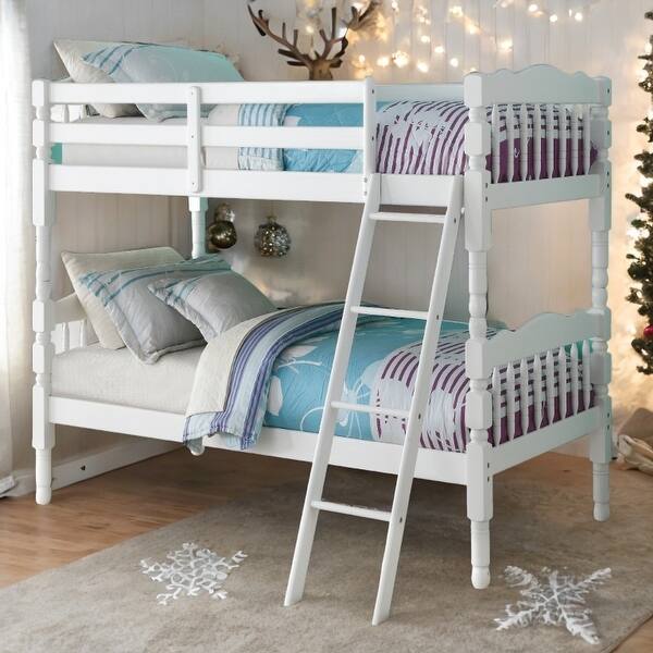 slide 2 of 27, Classic Rectangular Design Twin over Twin Bunk Bed White