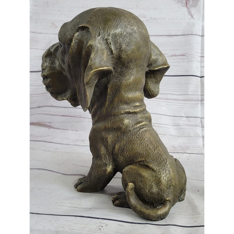 Bobble Head Style Floppy Eared Dog Cute Bronze Statue Sculpture Signed Collectible 9 Inches X 9 Inches