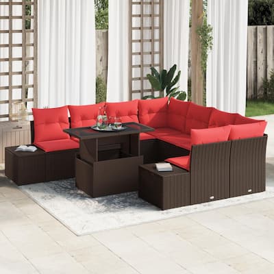 vidaXL 9 Piece Garden Sofa Set with Cushions - 103.9×92.1×27.2