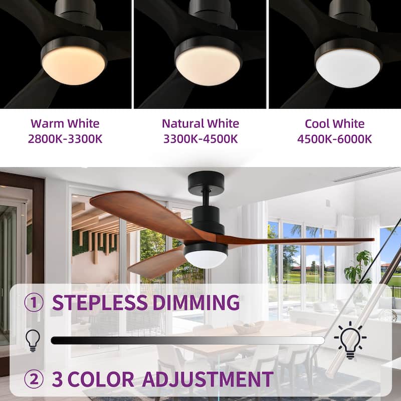 52" Ceiling Fan with Lights and Wall Switch Remote Wood Blades