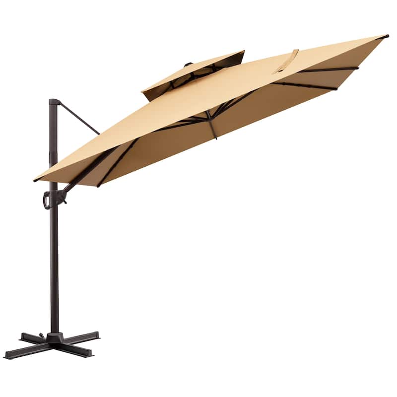 VredHom Dual Top Wind Vent 11x11Ft Offset Cantilever Patio Umbrella - Tan