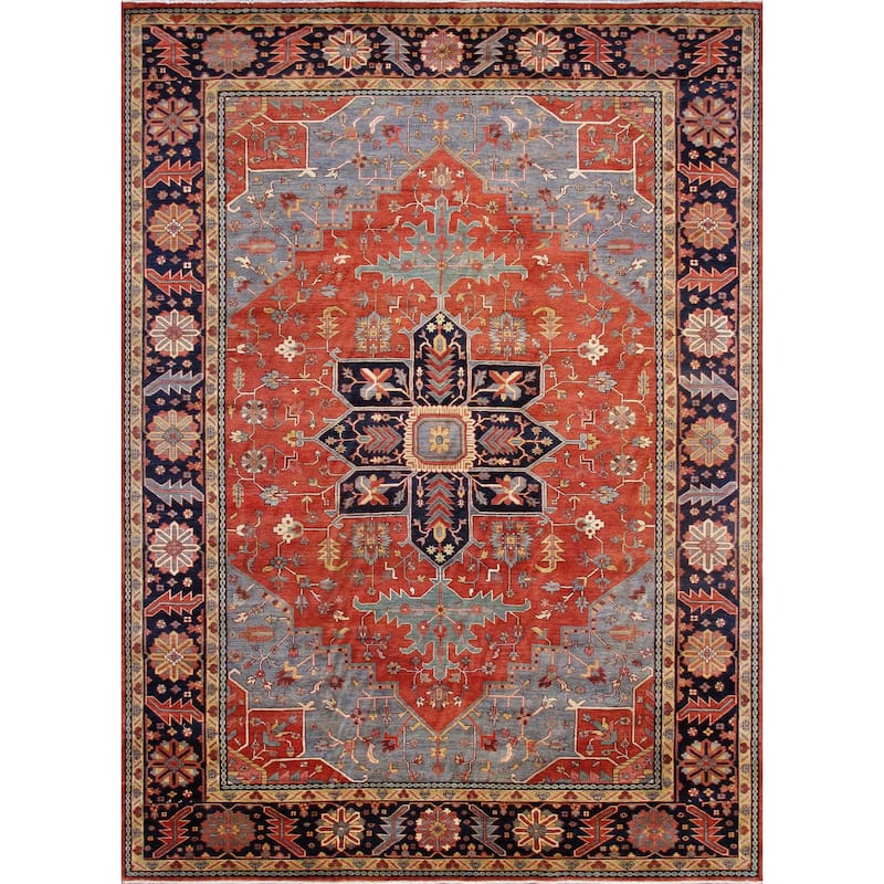 Pasargad Home Serapi Hand-Knotted Rust/Navy Wool Area Rug - 8' 9'' X 12' 0''