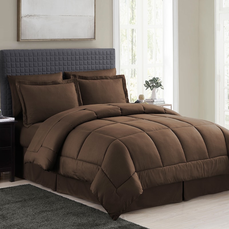 Sweet Home Collection Checkered Embossed 8-Piece Bed in a Bag Set - Chocolate - King