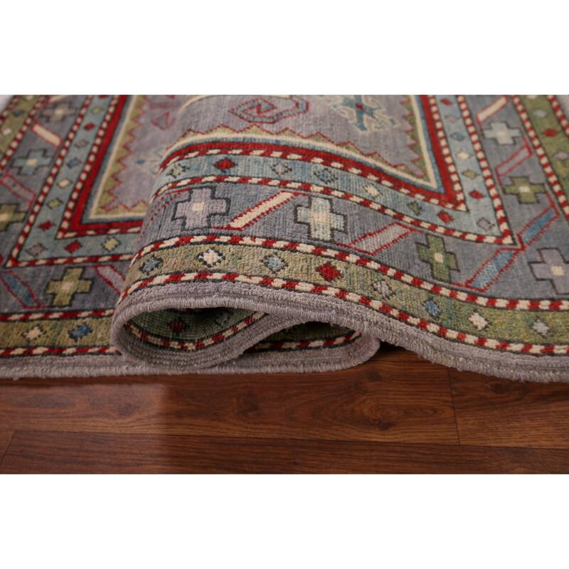 Grey Traditional Kazak Oriental Accent Rug Handmade Wool Carpet - 3'3" x 4'10"