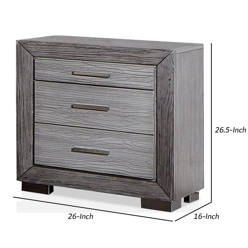 Brushed Gray/Chrome 3 Drawer 26 in. W Nightstand with Inbuilt Charging USB Port