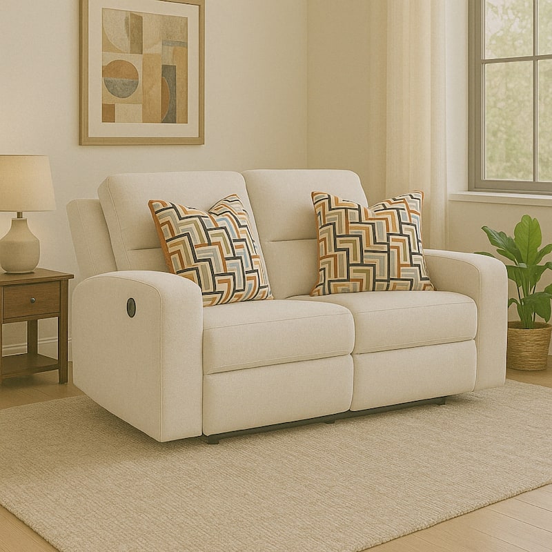 Genna Manual Recliner Loveseat, Light Beige Polyester 2 Pillow 64 Inch