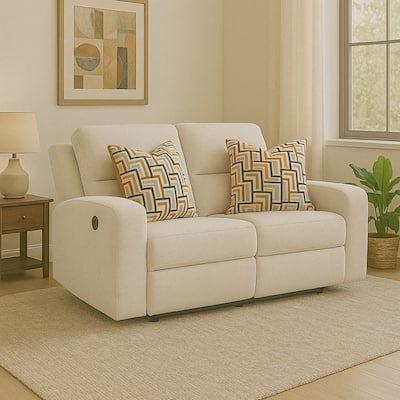 Genna Manual Recliner Loveseat, Light Beige Polyester 2 Pillow 64 Inch