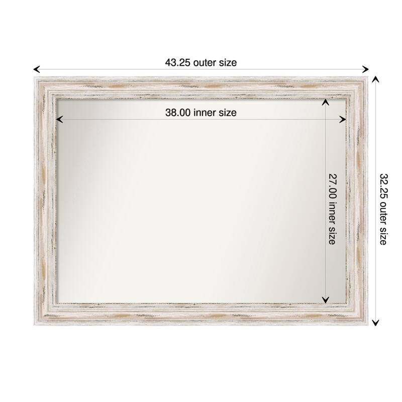 Alexandria White Wash Framed Non-Beveled Custom Wall Mirror, Bathroom Vanity Mirror - Outer Size: 43.25 x 32.25