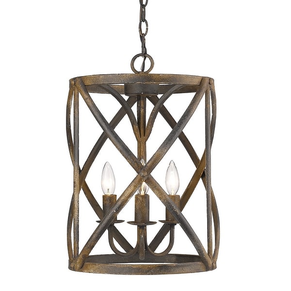 slide 2 of 9, Golden Lighting Alcott 3-light Pendant in Antique Black Iron Antique Black Iron