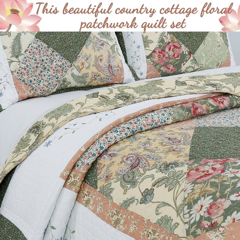 The Green Barn Cypress Ridge Forest Floral Patchwork 3-piece Quilt Bedding Set