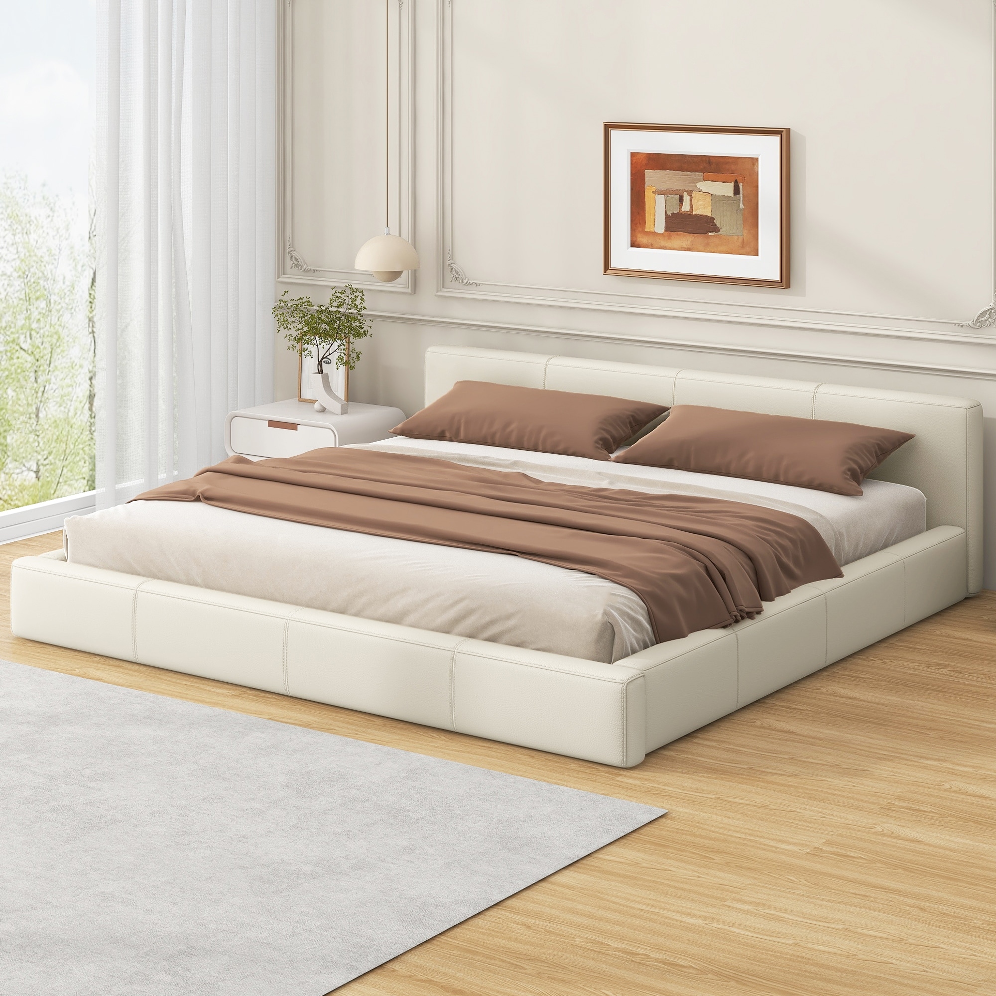 Roomfitters Faux Leather Upholstered Bed Frame with Birch Wood Slats