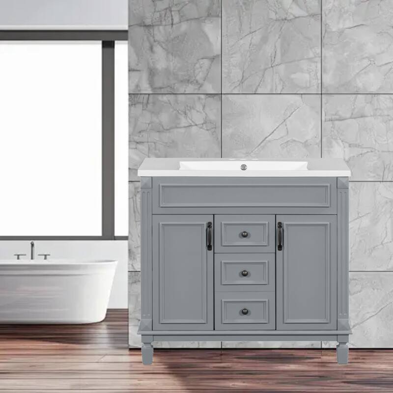 36" Modern Bathroom Vanity with Resin Sink, 2 Soft-Close Doors, 2 Drawers, & Cabinet Storage