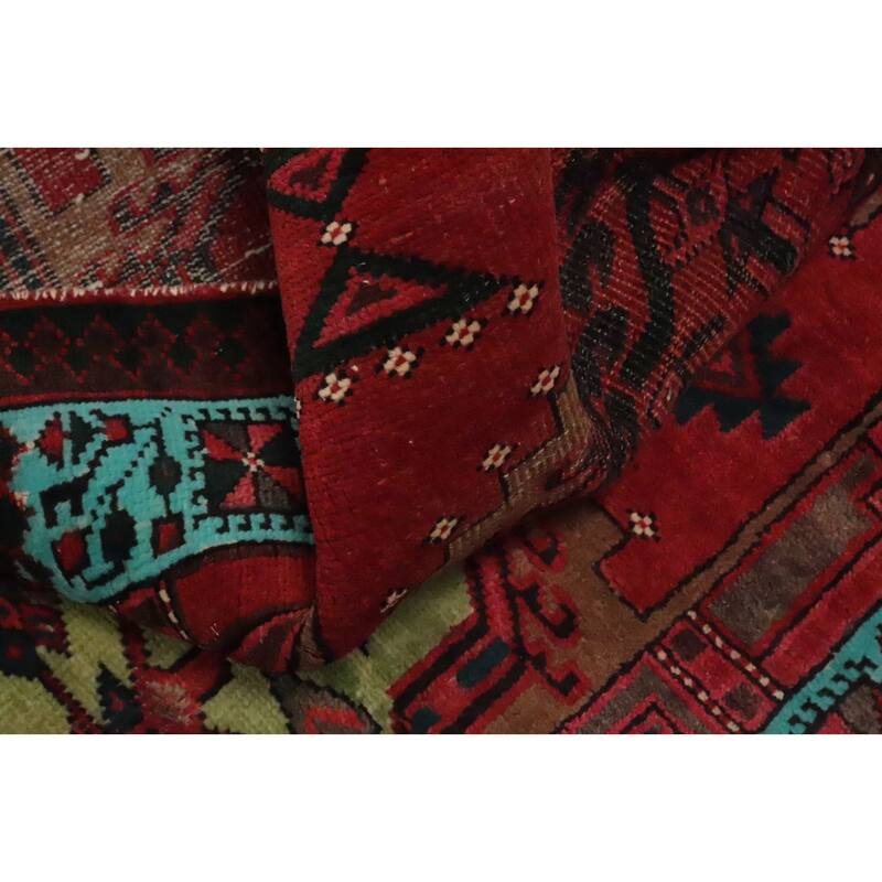 Hand Knotted Oriental 100% Wool Carpet Traditional Geometric Red Ardebil Runner Rug - 10' 6'' X 3' 4''