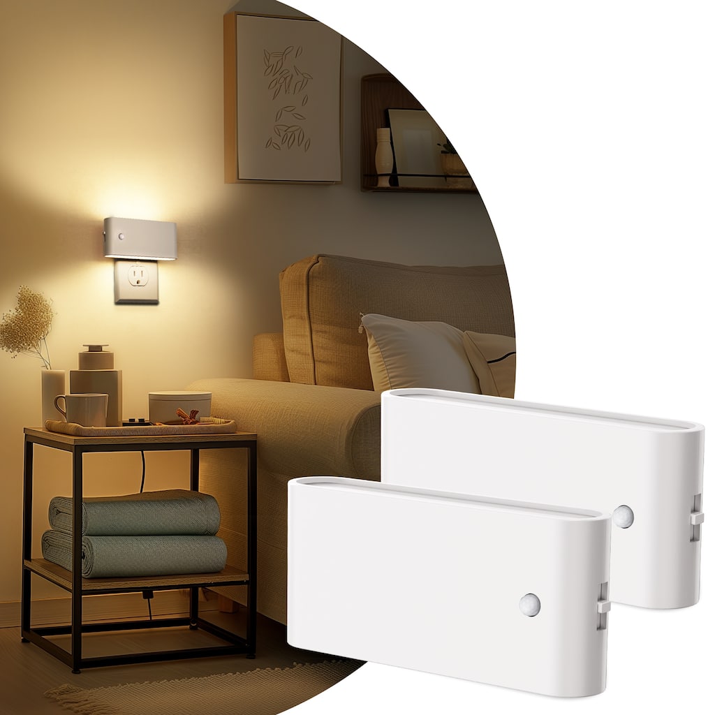 YANSUN 2-Pack Plug-in Night Light, Motion Sensor, Slide Dim, Warm White 3000K