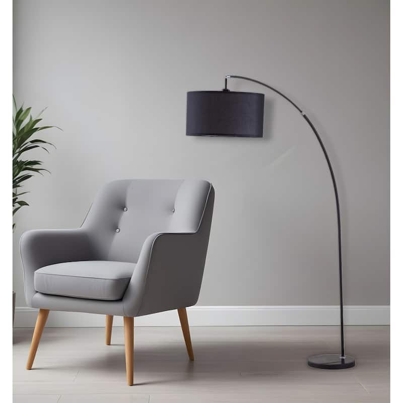 HomeRoots 86" Black Metal Arc Floor Lamp With Black Fabric Drum Shade - 16