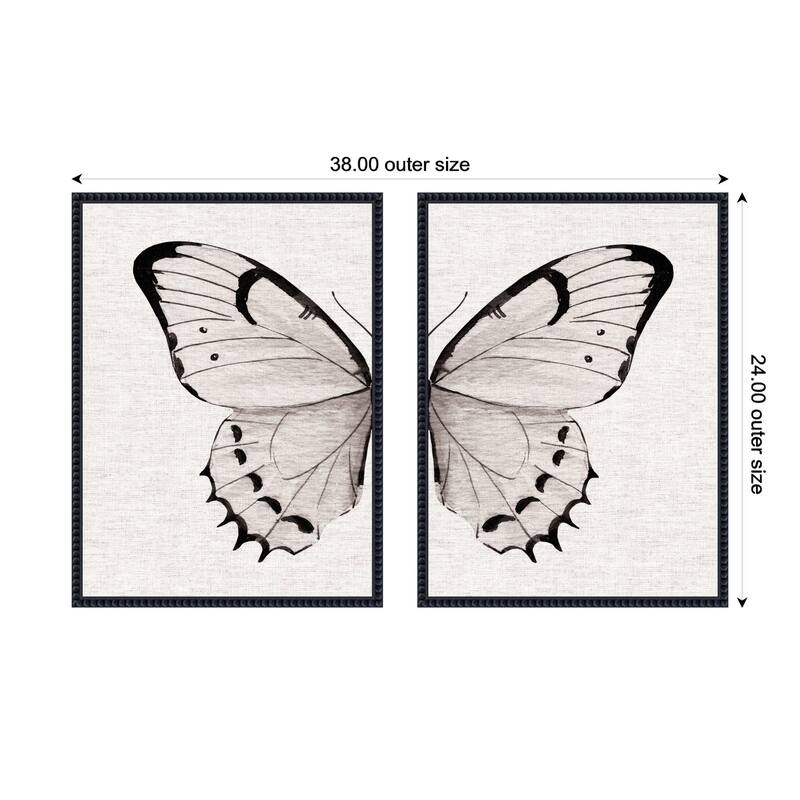 Kate and Laurel Sylvie Beaded Minimal Butterfly Watercolor Framed Canvas Art Set by The Creative Bunch Studio