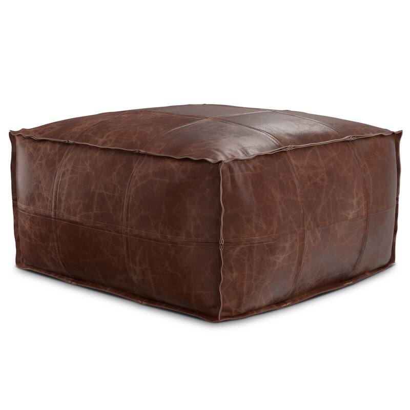 WYNDENHALL Erving Boho Square Pouf in Distressed Brown Leather