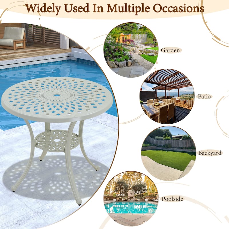 Clihome Patio Cast Aluminum Dining Table with Umbrella Hole